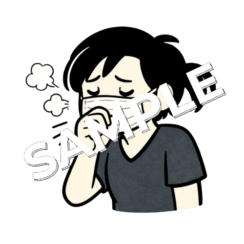 マスクをつけて咳をする女性鍼灸師のイラスト