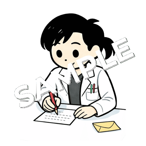 手紙を書く女性薬剤師のイラスト
