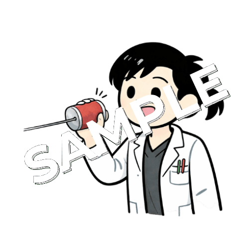 糸電話をする女性薬剤師のイラスト