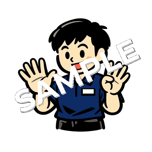 指で9のポーズをする男性理学療法士のイラスト