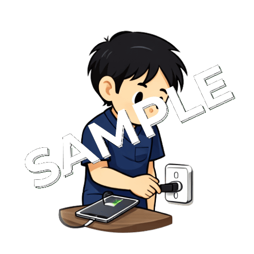 スマホを充電する男性鍼灸師のイラスト