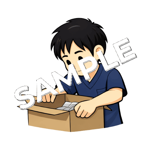 段ボールを開ける男性鍼灸師のイラスト