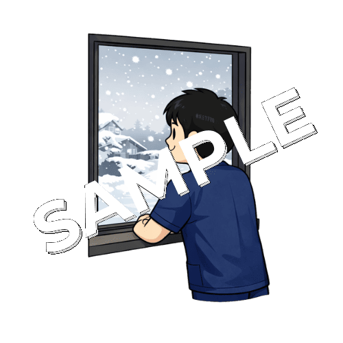 窓から雪を見ている男性鍼灸師のイラスト
