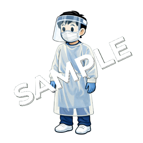 防護具を着用した男性理学療法士のイラスト