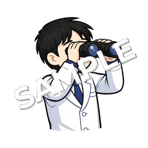 双眼鏡で遠くを見る男性薬剤師のイラスト