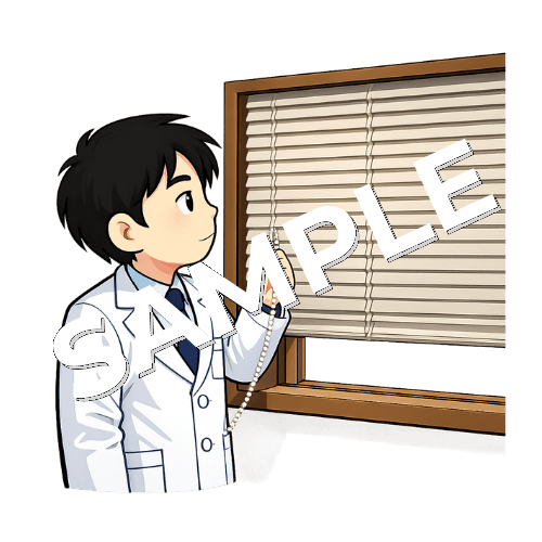 ブラインドを閉める男性薬剤師のイラスト