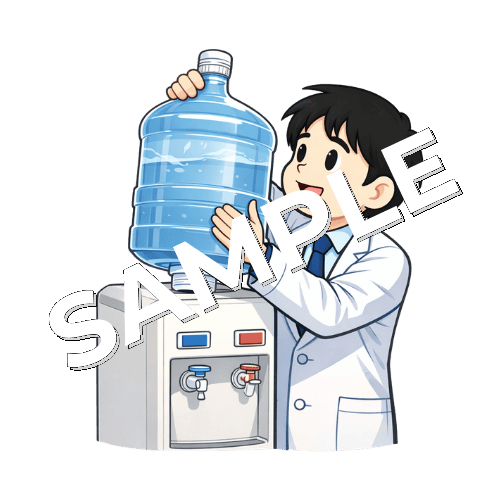 ウォーターサーバーの水を変える男性薬剤師のイラスト