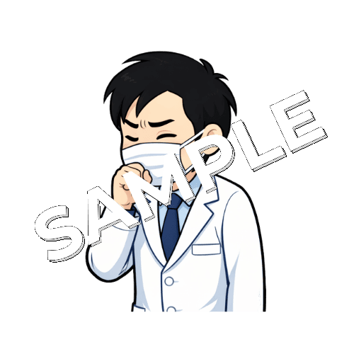 マスクをして咳をする男性薬剤師のイラスト