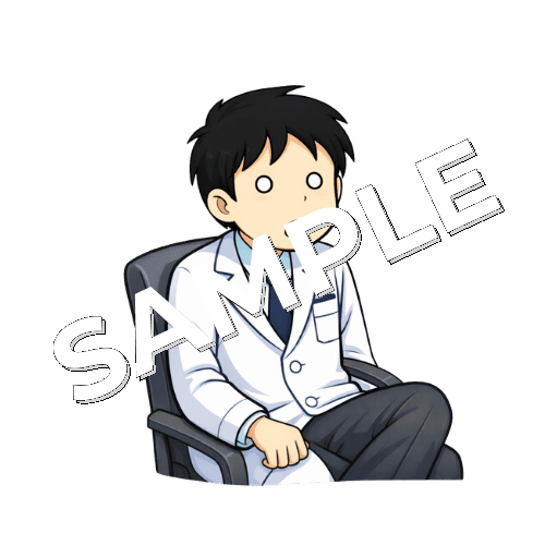 椅子に座って目が点になっている男性薬剤師のイラスト