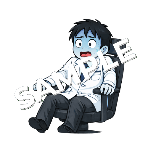 椅子に座って青ざめる男性薬剤師のイラスト