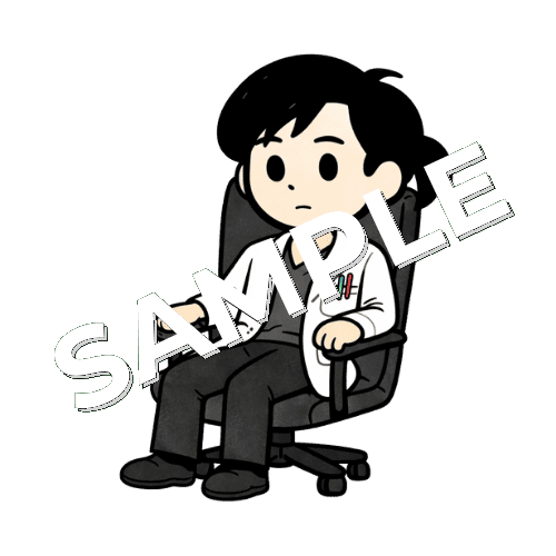 黒い椅子に座る女性薬剤師のイラスト