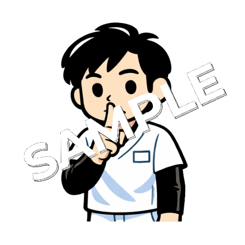 静かにと口元で人差し指をたてる男性あん摩マッサージ指圧師のイラスト