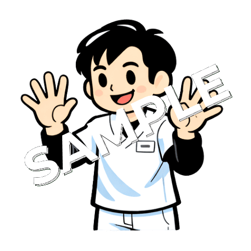 指で9のポーズをする男性あん摩マッサージ指圧師のイラスト