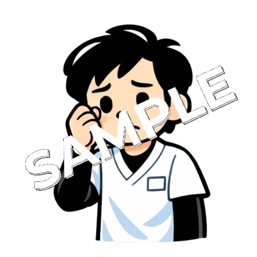 涙をこらえる男性あん摩マッサージ指圧師のイラスト