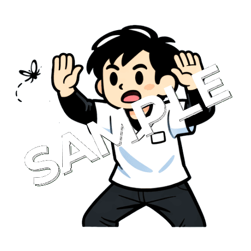 蚊を退治しようとする男性あん摩マッサージ指圧師のイラスト