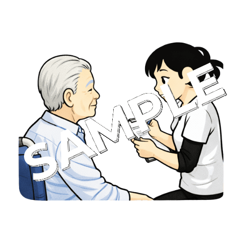 高齢患者に問診する女性あん摩マッサージ指圧師のイラスト