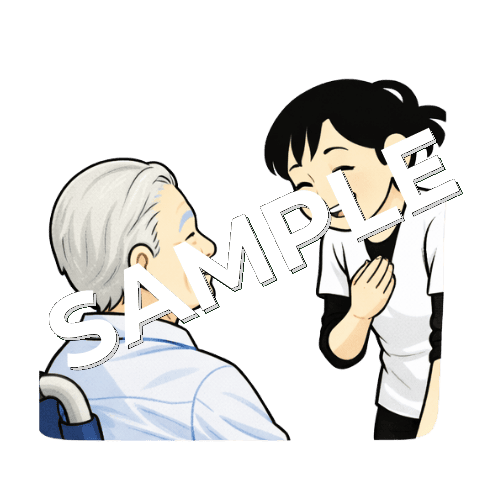 高齢患者と談笑する女性あん摩マッサージ指圧師のイラスト