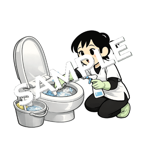 トイレ掃除をする女性あん摩マッサージ指圧師のイラスト