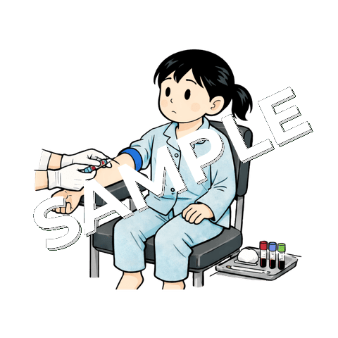 採血している女の子の患者のイラスト