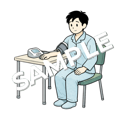 血圧を測る男性患者のイラスト