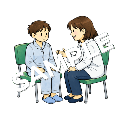 問診を受ける男の子の患者のイラスト