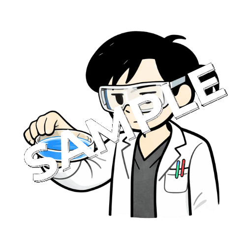 シャーレの中身を観察している女性薬剤師のイラスト