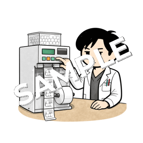 分包機を使う女性薬剤師のイラスト