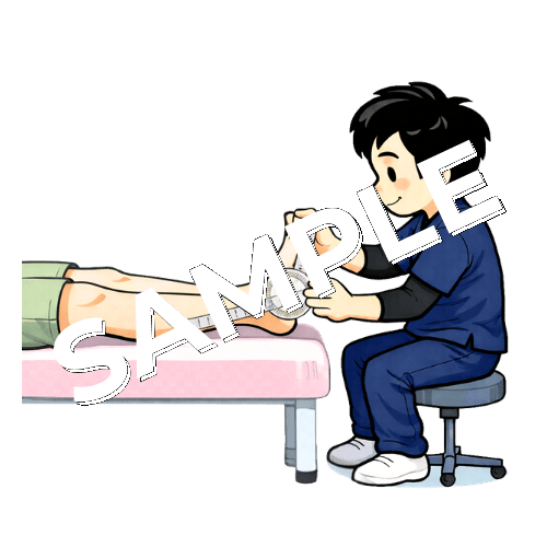 足関節底屈角度を計る男性理学療法士のイラスト