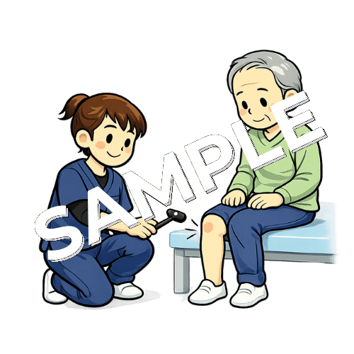 膝蓋腱反射テストを行う女性理学療法士のイラスト