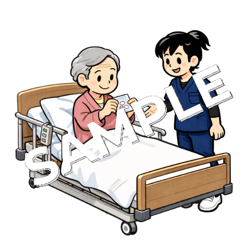 一包化された薬を持つ患者と女性理学療法士のイラスト