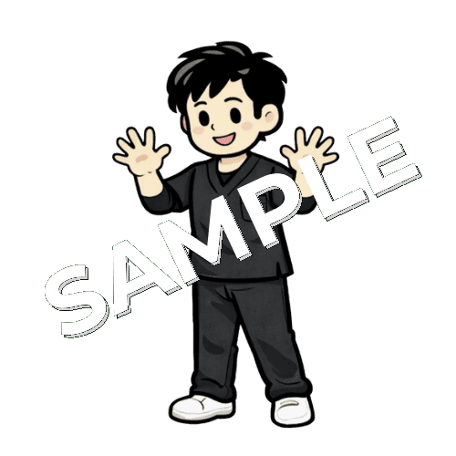 両手をパーにしている男性作業療法士のイラスト