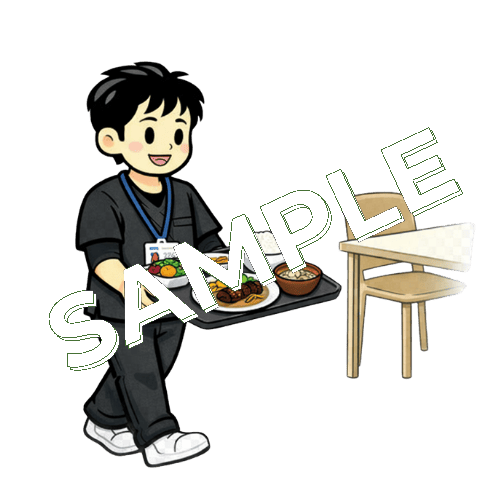 社食を運ぶ男性作業療法士のイラスト