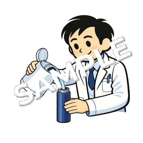 水筒に水を入れる男性薬剤師のイラスト