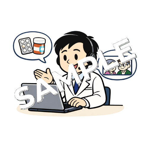 オンラインで服薬指導する男性薬剤師のイラスト