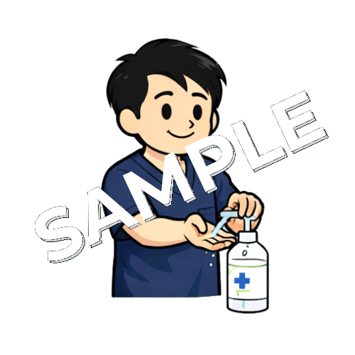 手指消毒をする男性鍼灸師のイラスト