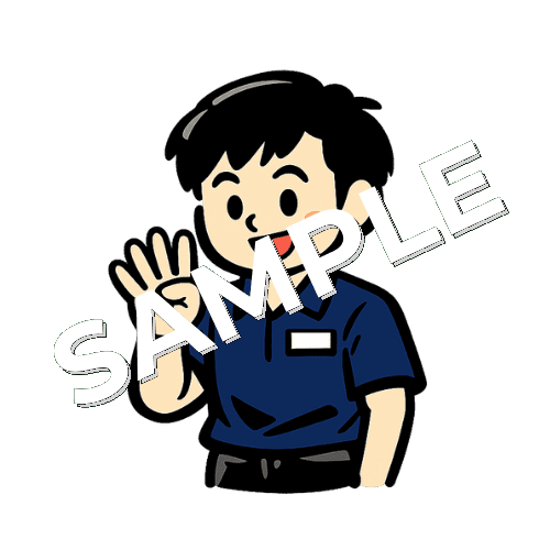 指で4のポーズをする男性理学療法士のイラスト