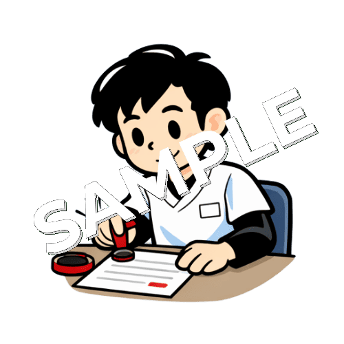 印鑑を押す男性あん摩マッサージ指圧師のイラスト