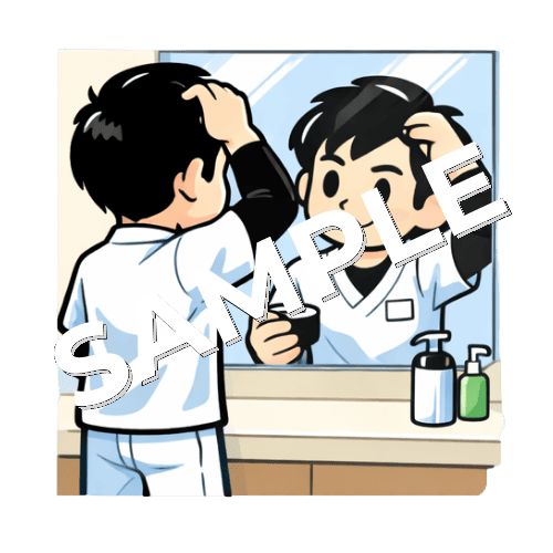 鏡の前で髪をセットする男性あん摩マッサージ指圧師のイラスト