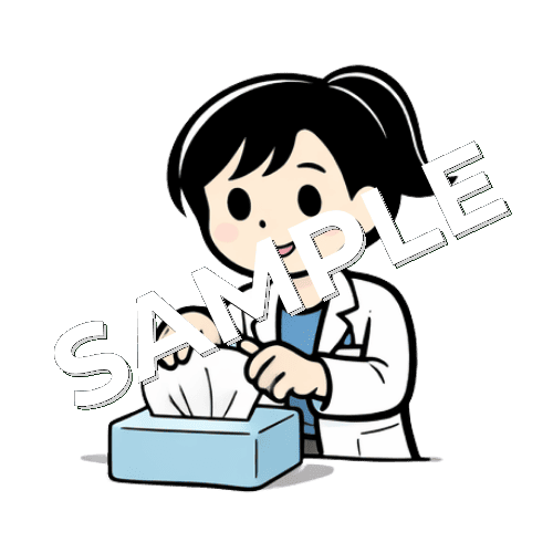 ティッシュペーパーを使う女性薬剤師のイラスト