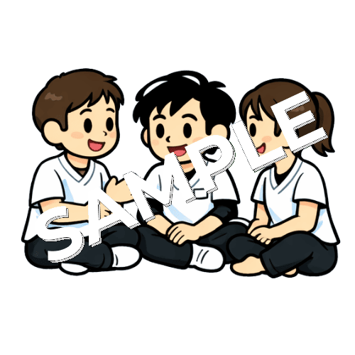 あぐらをかいて話し合う3人の男性あん摩マッサージ指圧師のイラスト