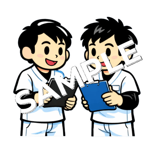 バインダーを見て2人で話し合う男性あん摩マッサージ指圧師のイラスト