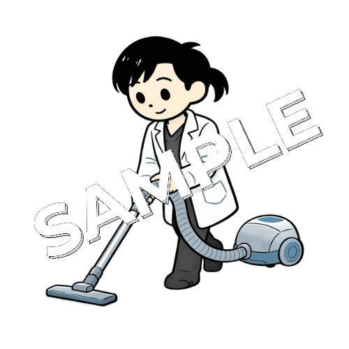 掃除機をかける女性薬剤師のイラスト