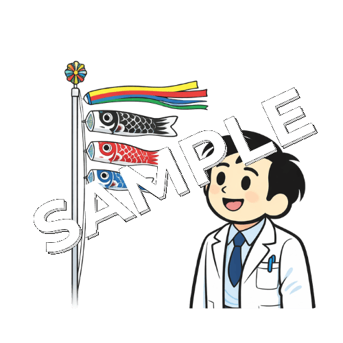 鯉のぼりを見る男性薬剤師のイラスト
