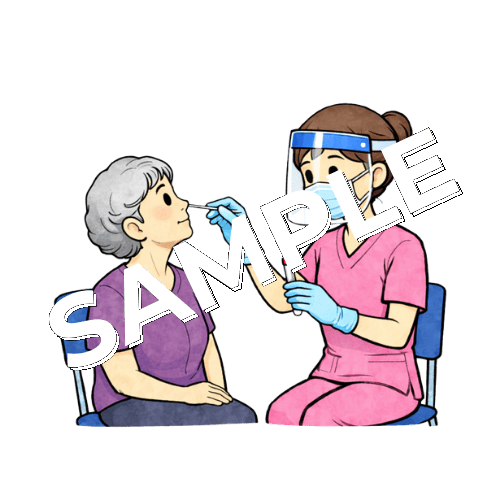 高齢女性患者にPCR検査をする女性看護師のイラスト
