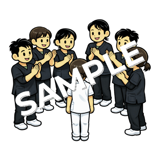 臨床実習の学生の挨拶に拍手する作業療法士のイラスト