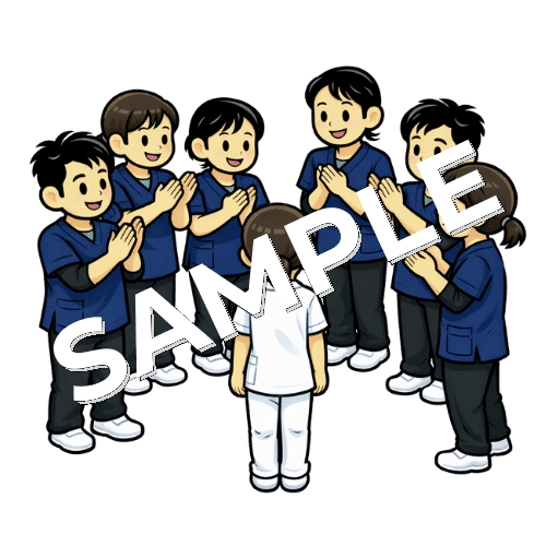 臨床実習の学生の挨拶に拍手する理学療法士のイラスト