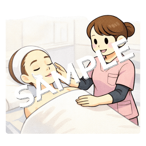美容皮膚科で顔にクリームを塗る女性看護師のイラスト