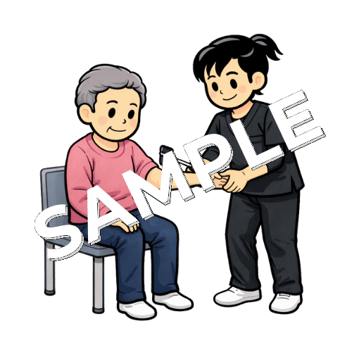 上腕二頭筋腱反射テストをする女性作業療法士のイラスト
