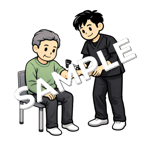 上腕二頭筋腱反射テストをする男性作業療法士のイラスト