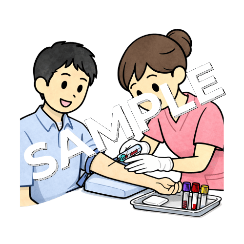男性患者に採血をする女性看護師のイラスト
